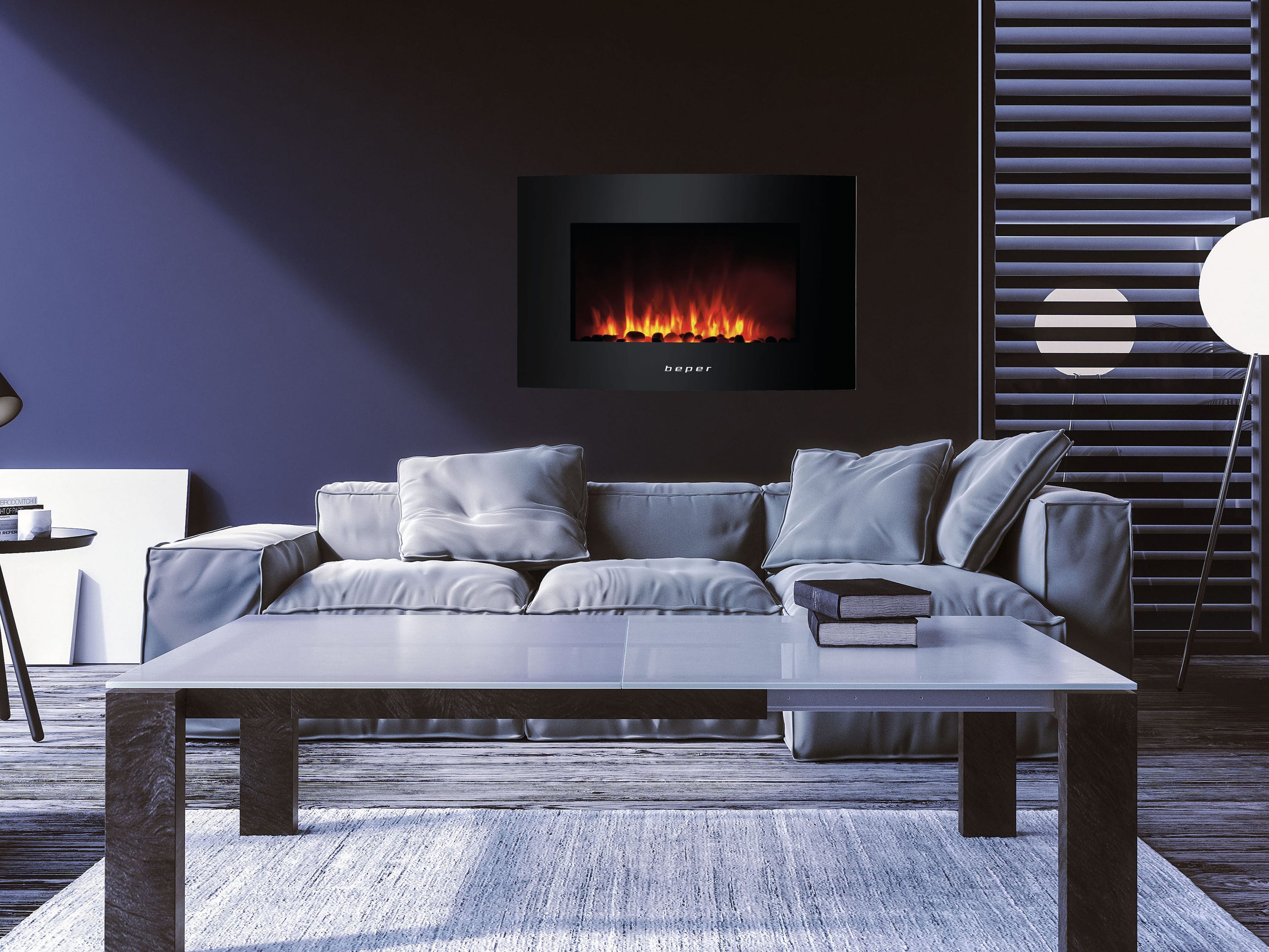 BEPER RI.503: Lareira eléctrica de parede, com controlo remoto, efeito de chama com 5 níveis de intensidade, modo de aquecimento, 52x66x15 cm - 6