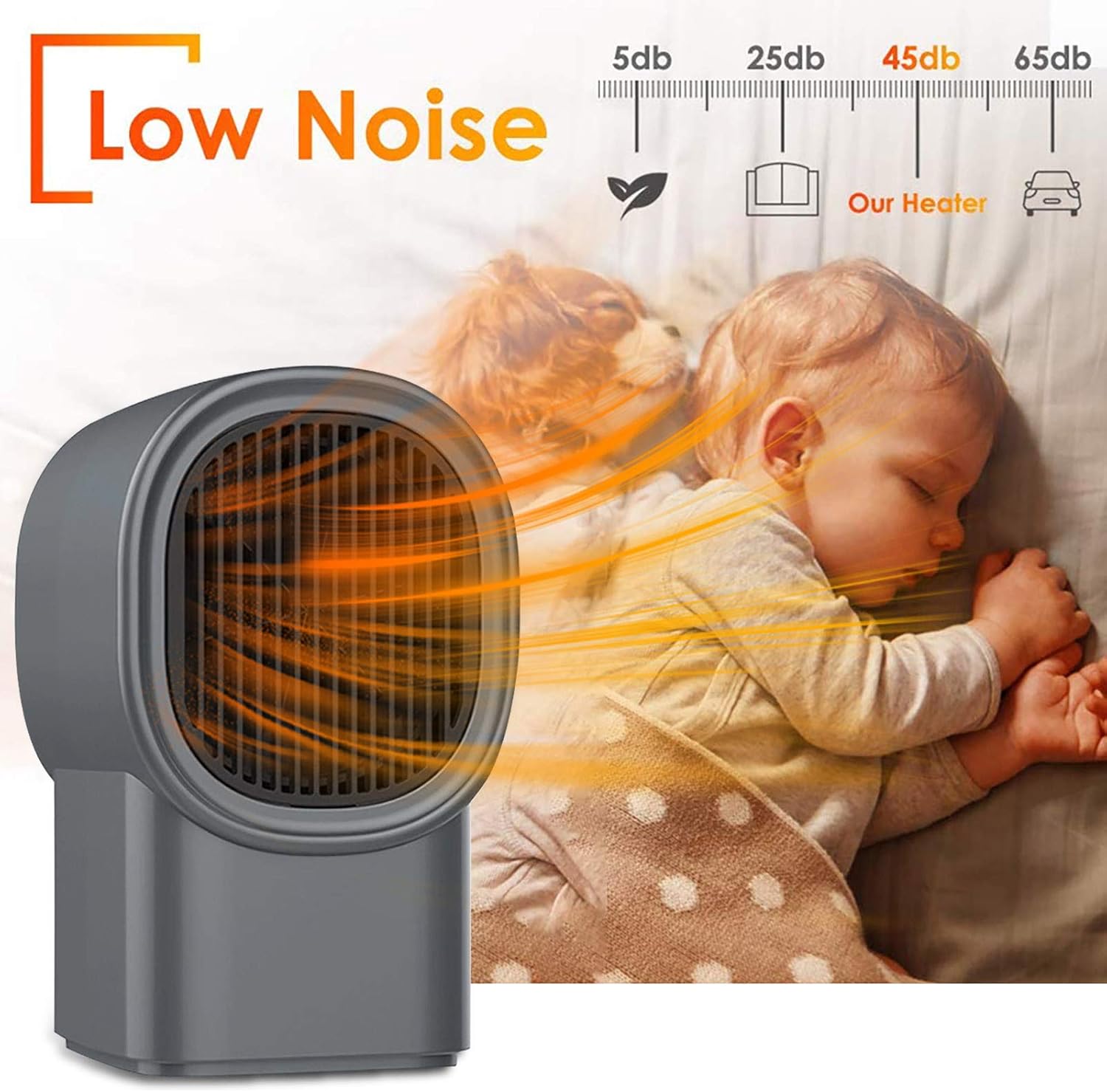 (Preto) Mini Aquecedor Elétrico Portátil com Ventilador, Aquecedor de Ambientes de Cerâmica para Casa, Baixo Consumo de Energia, Silencioso, Recarreg - 1